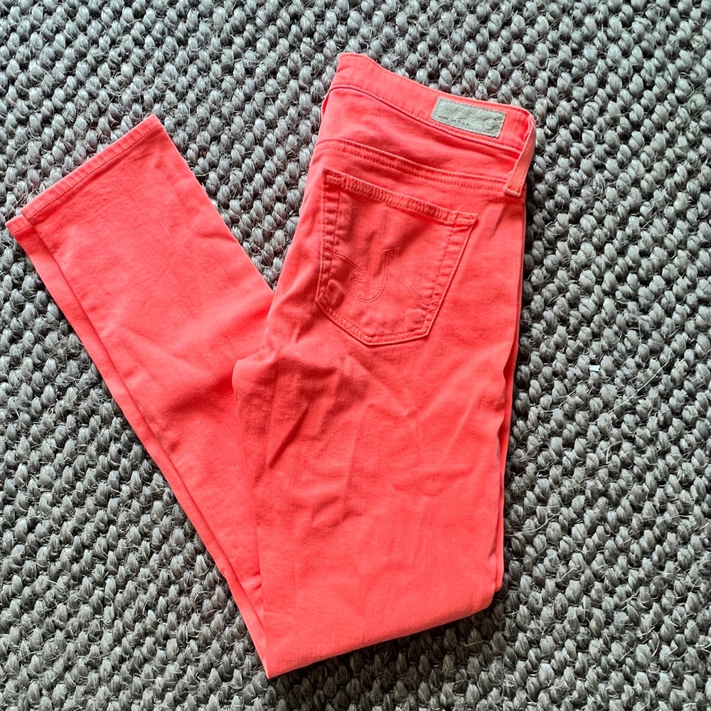 Neon orange low rise jean